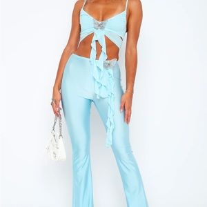 White Fox Headlines Crop Baby Blue + matching Touch The Sky Pants Baby Blue